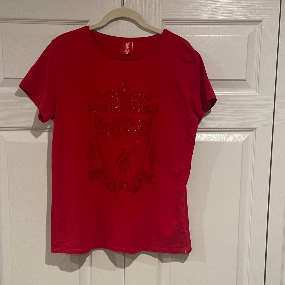 Liverpool Women's Red Short Sleeve Glitter Crest Tee